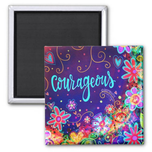 Courageous Pretty Floral Inspirational Purple  Magnet