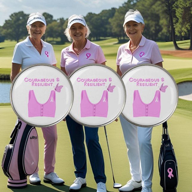 Courageous & Resilient Breast Cancer Bra   Golf Ball Marker (Honor strength and resilience  with this empowering golf ball marker for breast cancer awareness.)