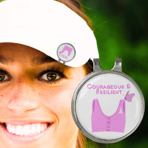 Courageous & Resilient Breast Cancer Bra   Golf Hat Clip