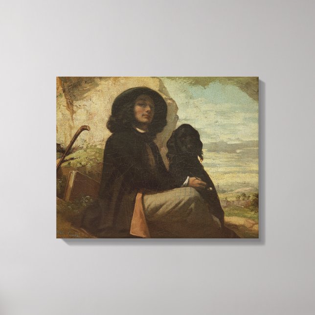 Courbet with his Black Dog, 1842 Canvas Print (Front)