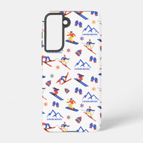 Courchevel France Ski Snowboard Pattern Samsung Galaxy S21 Case