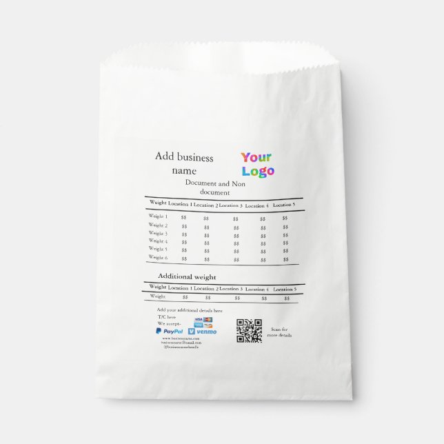 Courier delivery company details add price weight  favor bag (Front)