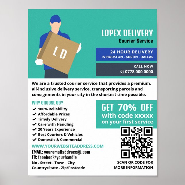 Courier Delivery Guy, Courier Service Advertising Poster (Front)