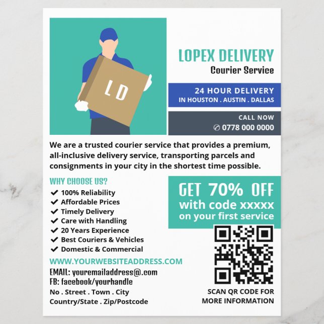 Courier Delivery Man, Courier Service Advertising Flyer (Front)