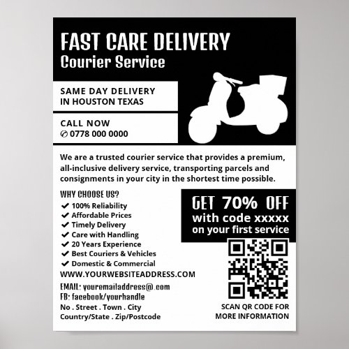 Courier Moped Design Courier Service Advertising Poster
