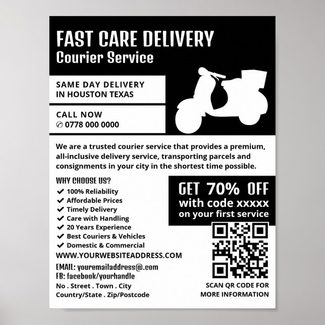Courier Moped Design, Courier Service Advertising Poster (Front)