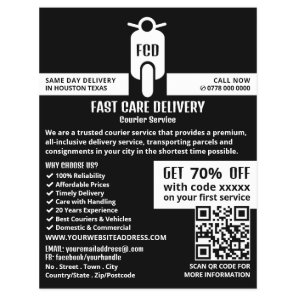 Courier Moped Logo, Courier Service Advertising Flyer