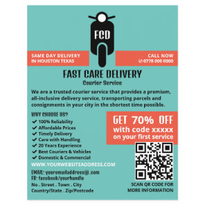 Courier Moped Logo, Courier Service Advertising Flyer