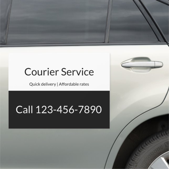 Courier Service Black and White Text Phone Number Car Magnet (In Situ)