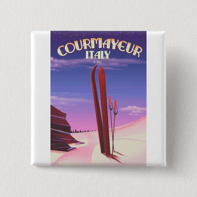 Courmayeur Italian ski poster Pinback Button (Front)