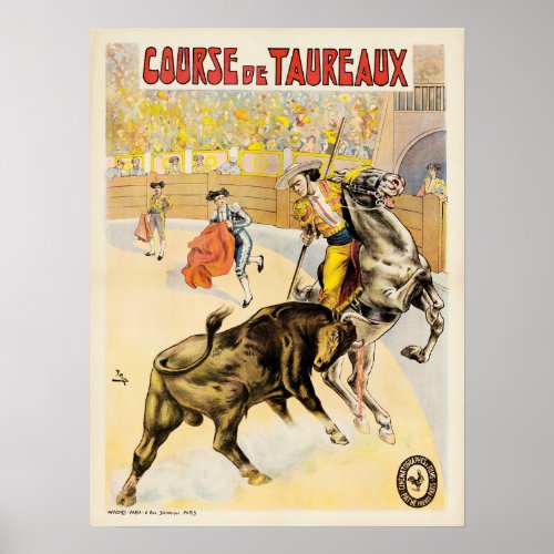 Course De Taureaux Vintage 1907 Bull Fighting Ad Poster