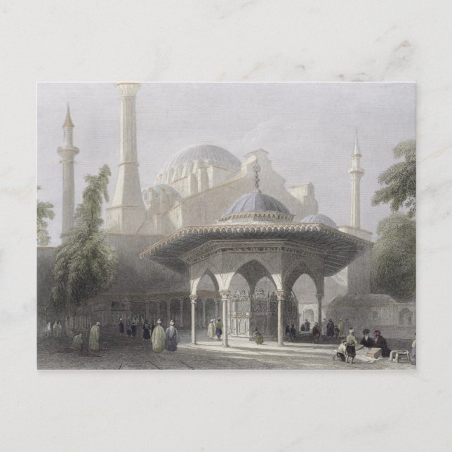 Court and Fountain of St. Sophia, Istanbul, engrav Postcard (Front)