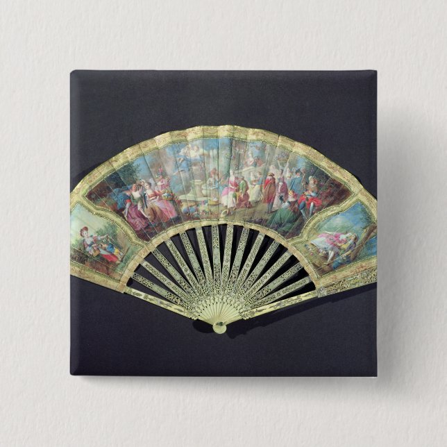 Court Fan, French, 18th century  (ivory and w/c on Pinback Button (Front)