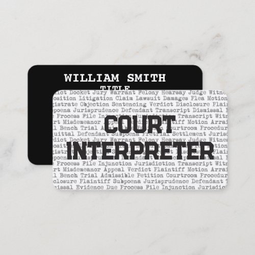 Court Interpreter Legal Words Business Card