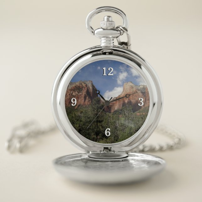 Court of the Patriarchs II at Zion National Park Pocket Watch (Inside)