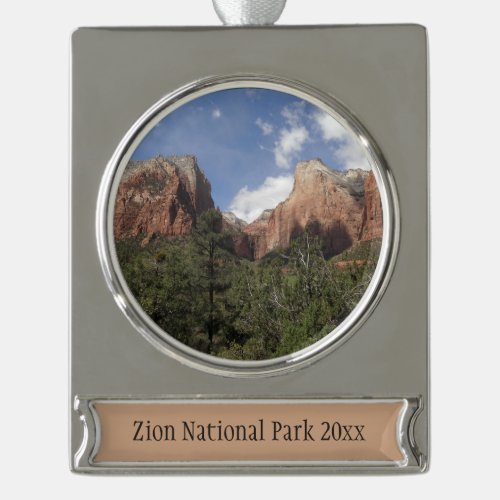 Court of the Patriarchs II at Zion National Park Silver Plated Banner Ornament