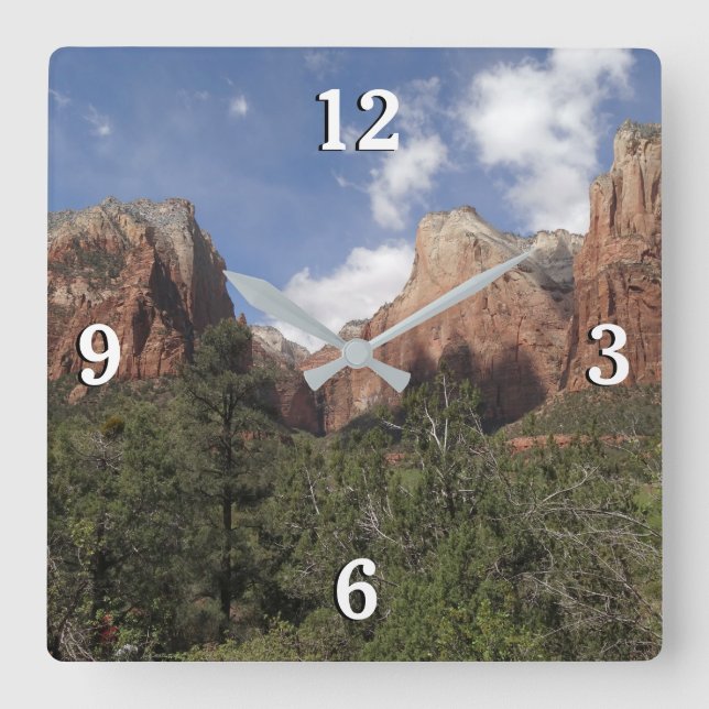 Court of the Patriarchs II at Zion National Park Square Wall Clock (Front)