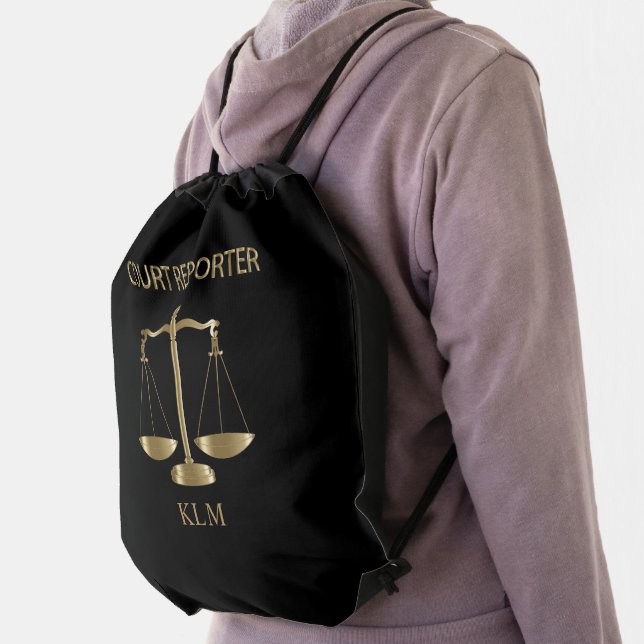 Court Reporter - Black and Gold  Drawstring Bag (Insitu)