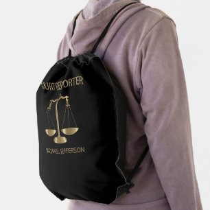 Court Reporter - Black and Gold Drawstring Bag