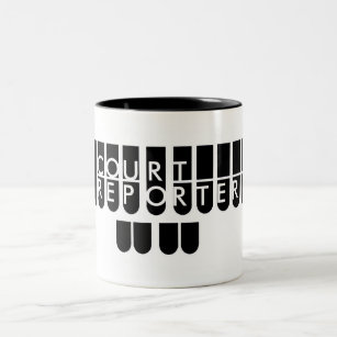 Court reporter keys black white Two-Tone coffee mug