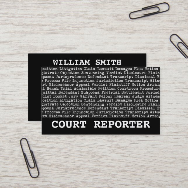 Court Reporter Legal Terminology Business Card (Front/Back In Situ)