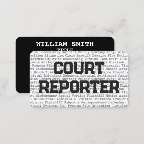 Court Reporter Legal Words Business Card
