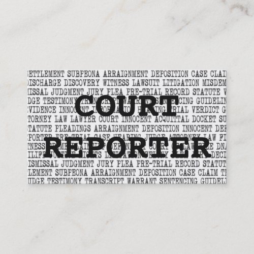 Court Reporter Legal Words Business Card