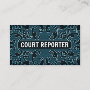 Court Reporter Teal Damask Business Card by businessCardsRUs at Zazzle