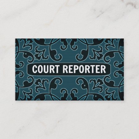 Court Reporter Teal Damask Business Card