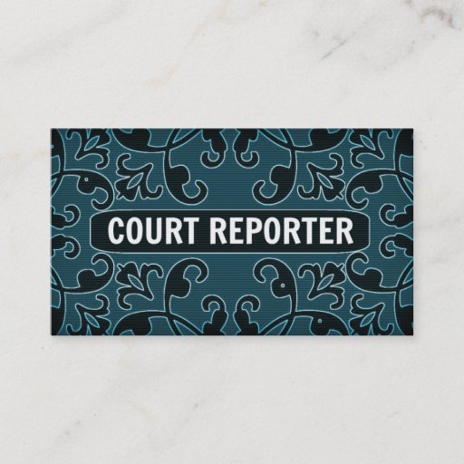 Customizable Court Reporter Teal Damask Business Card