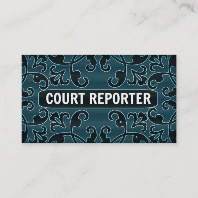 Court Reporter Teal Damask Business Card (Front)