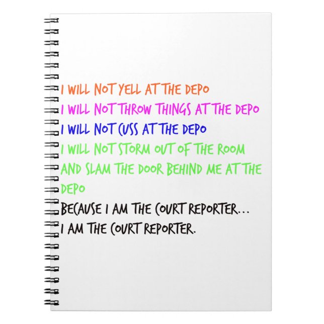 Court Reporter Temper Tantrum Notebook (Front)