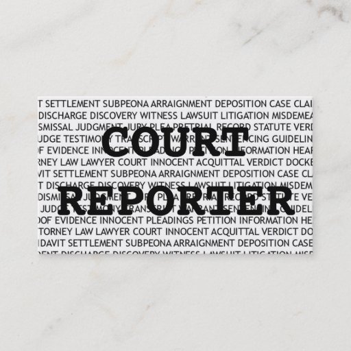 Customizable Court Reporter Words Business Card