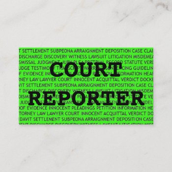 Court Reporter Words Business Card In Neon Green by businessCardsRUs at Zazzle