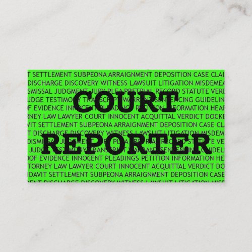 Court Reporter Words Business Card in Neon Green