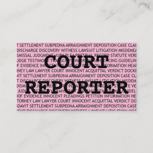 Court Reporter Words Business Card in Pink