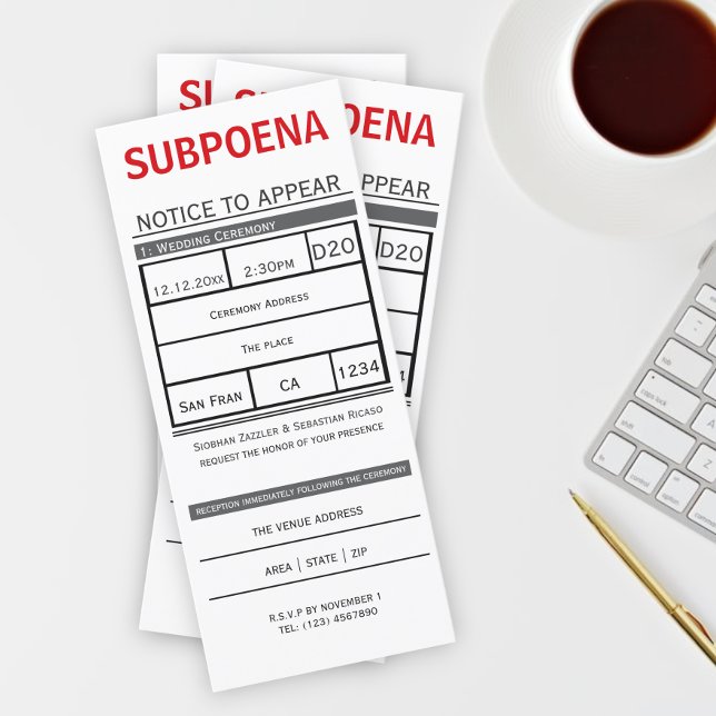 Court Subpoena Notice To Appear Novelty Wedding Invitation (Creator Uploaded)