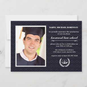 Court Symbol Photo Law School Purple Graduation Invitation