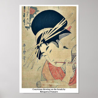 Courtesan chewing on the brush by Kitagawa,Utamaro Poster