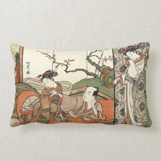 Courtesan In Bed With A Client ukiyo-e woodblock Lumbar Pillow