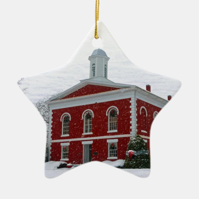 Courthouse Snow Ceramic Ornament (Front)