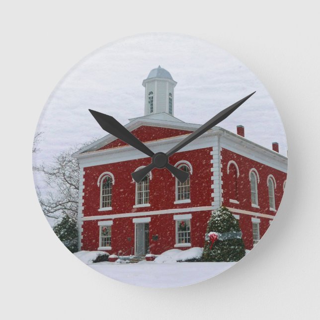 Courthouse Snow Round Clock (Front)