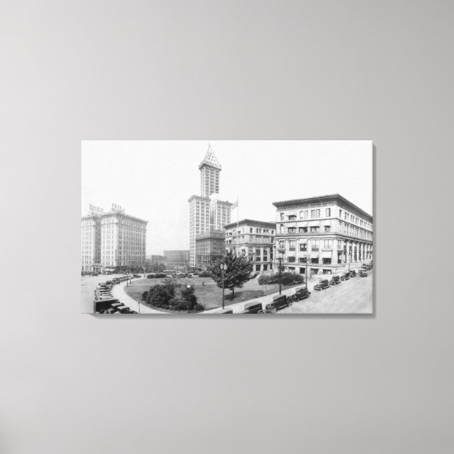 Courthouse Square and Smith Tower in Seattle Canvas Print (Front)