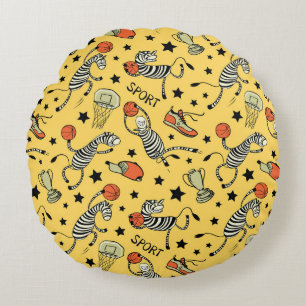 Courtside Doodles: Zebra Basketball Fantasia Round Pillow