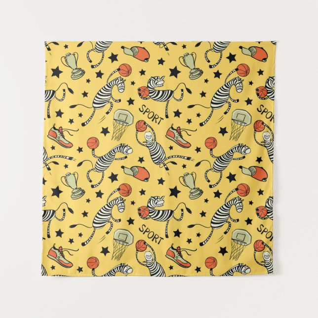 Courtside Doodles: Zebra Basketball Fantasia Tapestry (Front)