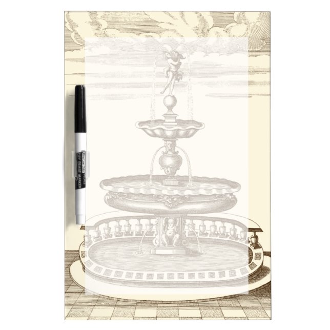 Courtyard Fountain with Ornamental Cherub Dry Erase Board (Front)