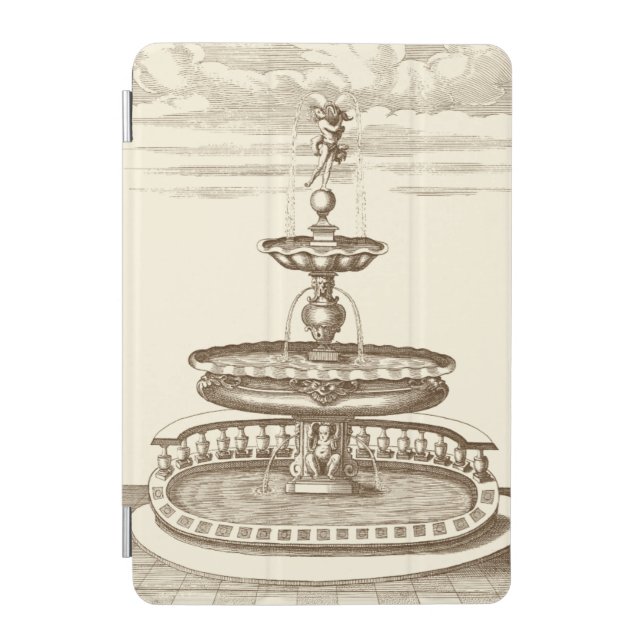 Courtyard Fountain with Ornamental Cherub iPad Mini Cover (Front)