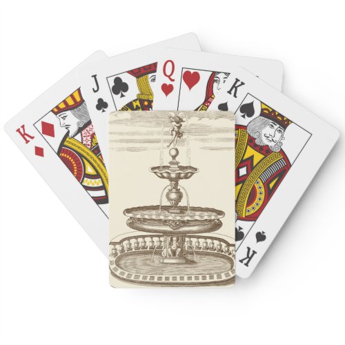 Courtyard Fountain with Ornamental Cherub Poker Cards