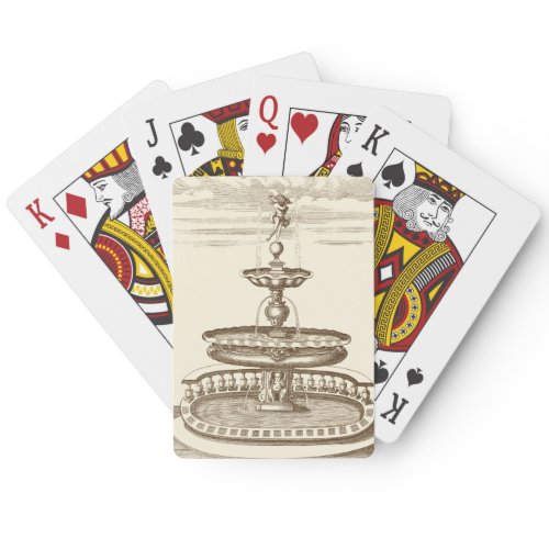 Courtyard Fountain with Ornamental Cherub Poker Cards