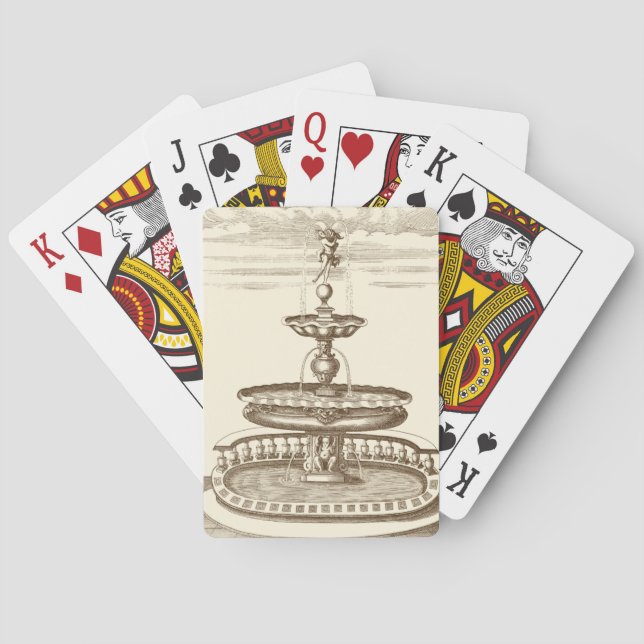 Courtyard Fountain with Ornamental Cherub Poker Cards (Back)